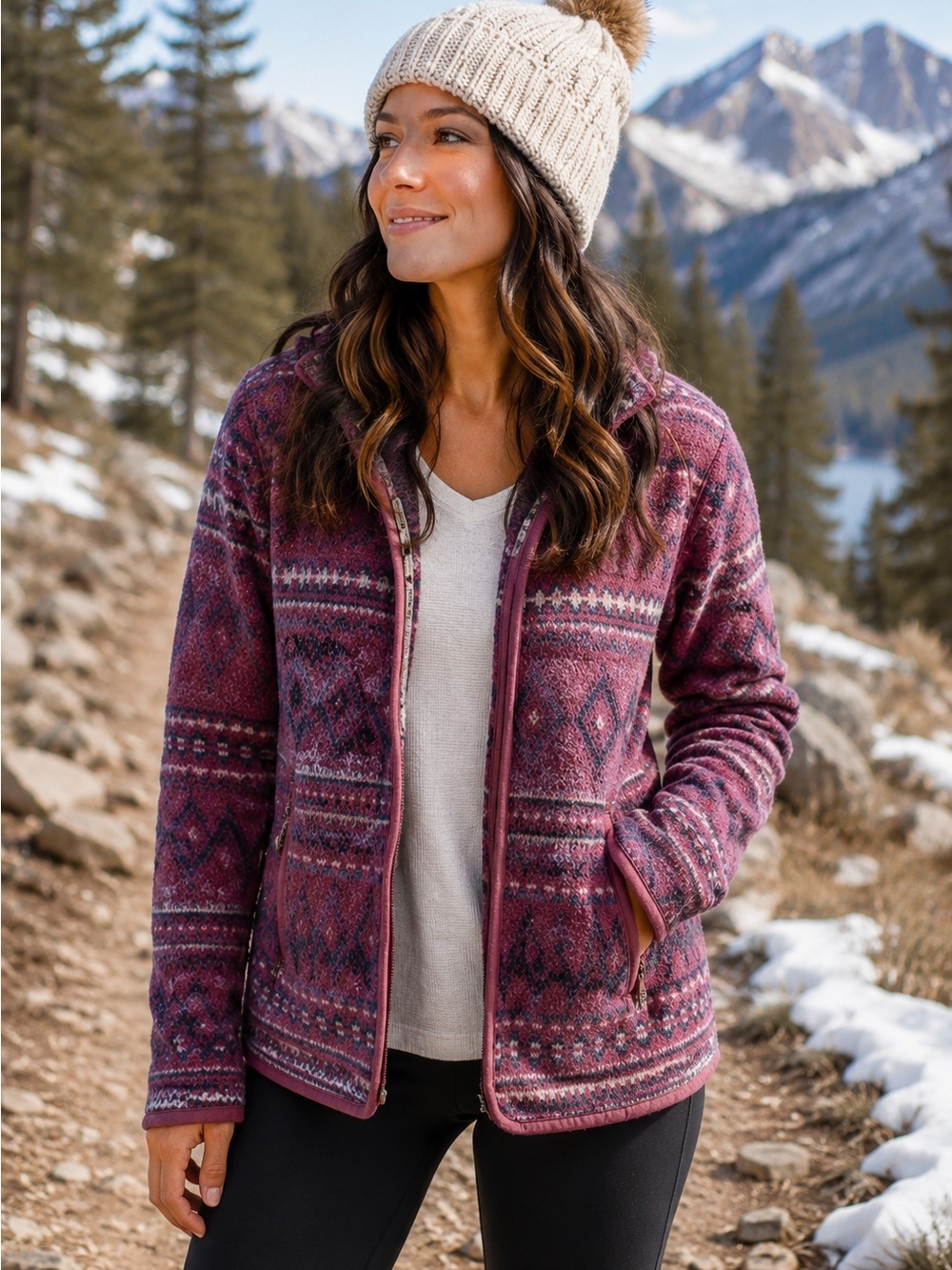Smartwool Women’s XS Pink/Purple Fair Isle Full Zip Wool Blend Fleece Jacket